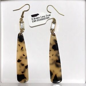 Tortoise Shell 3” Drop Earrings crystal accent NWT